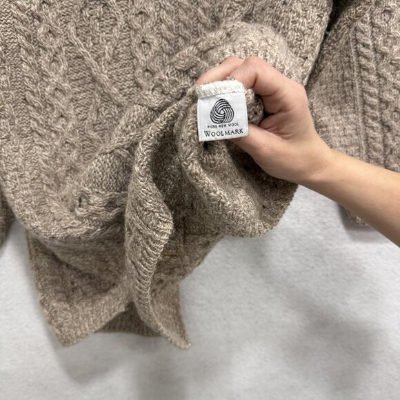 Made in Ireland Hooded Cardigan Sweater Womens Large Oatmeal Aran Cable Knit - Picture 12 of 15